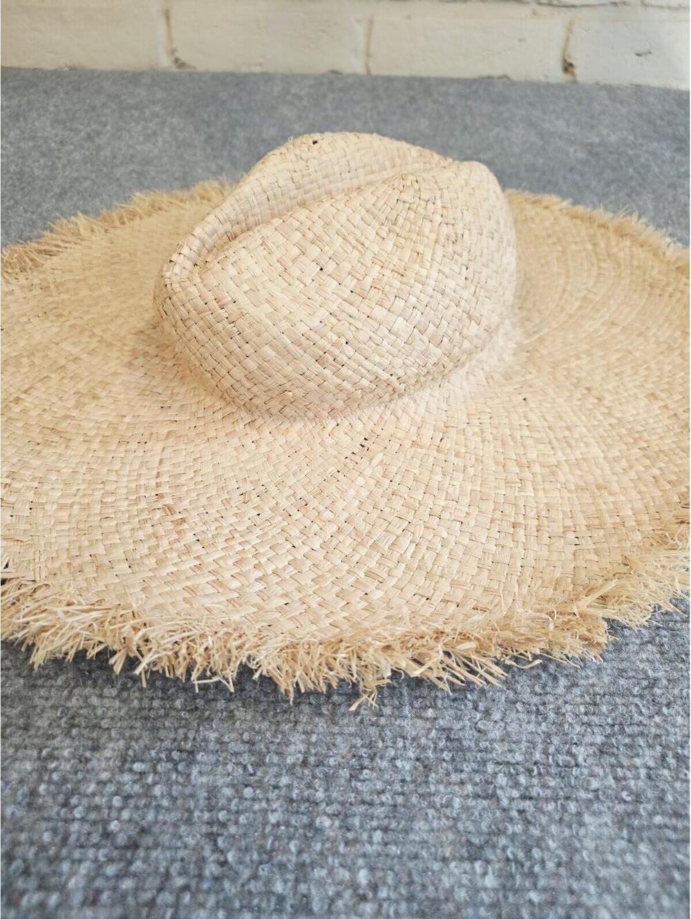 Jenni Kayne Raffia Sun Hat Natural RN 129711 LARGE EUC